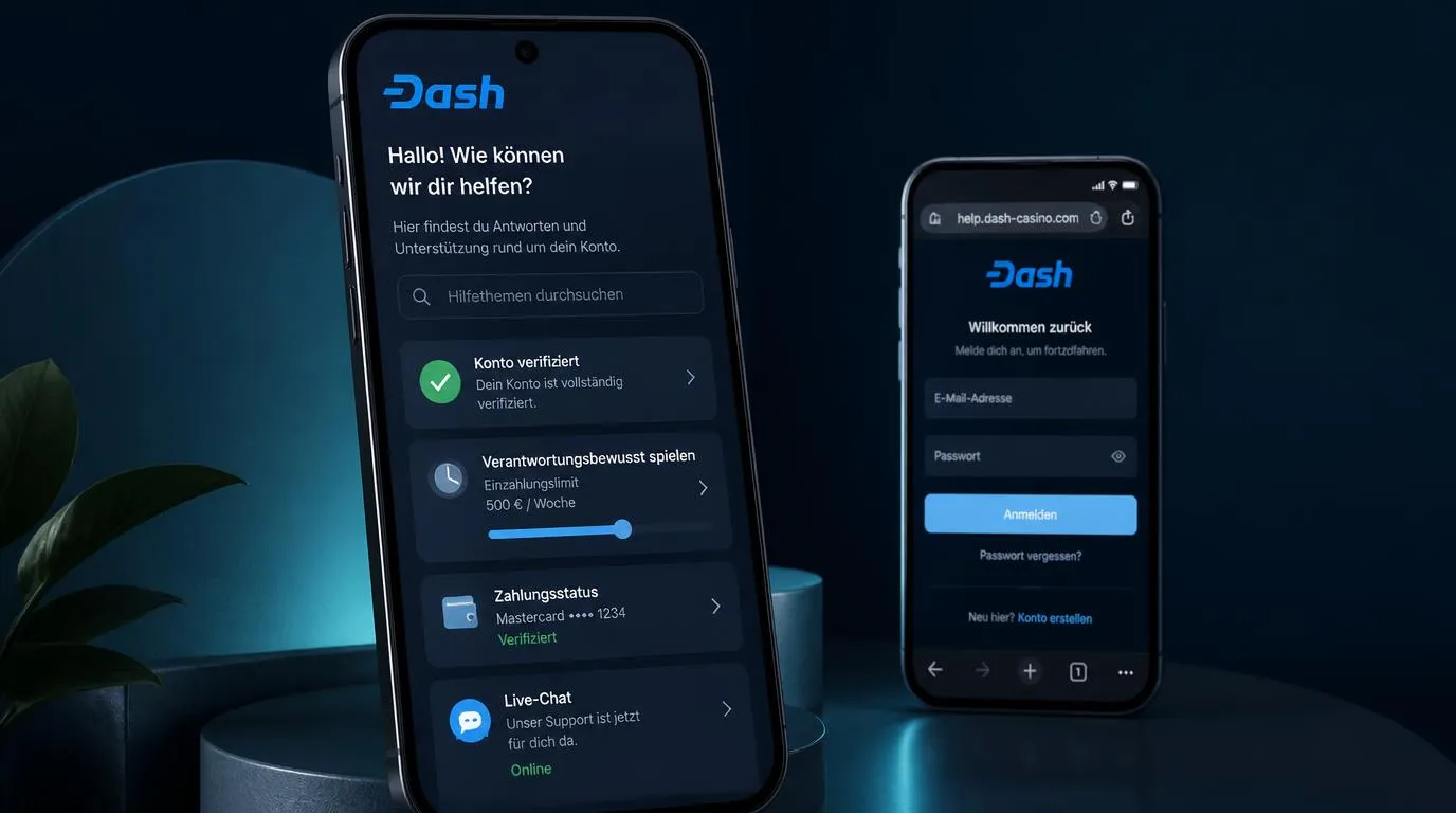 Smartphone mit Casino-Konto, Limits, Zahlungsstatus und aktivem Live-Chat auf dem Bildschirm