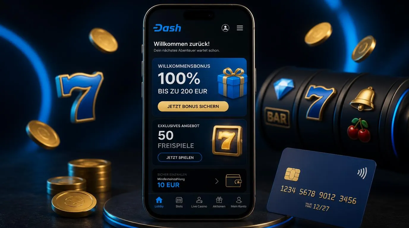 Casino-App mit Willkommensbonus, 200-Euro-Bonusguthaben und Freispiel-Symbolen auf einem Smartphone