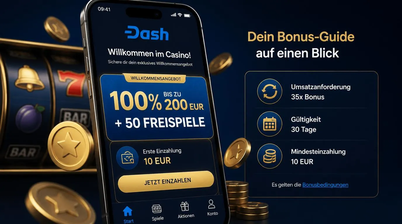 Willkommensbonus mit erster Einzahlung, Bonusguthaben und 50 Freispielen in einer Casino-App